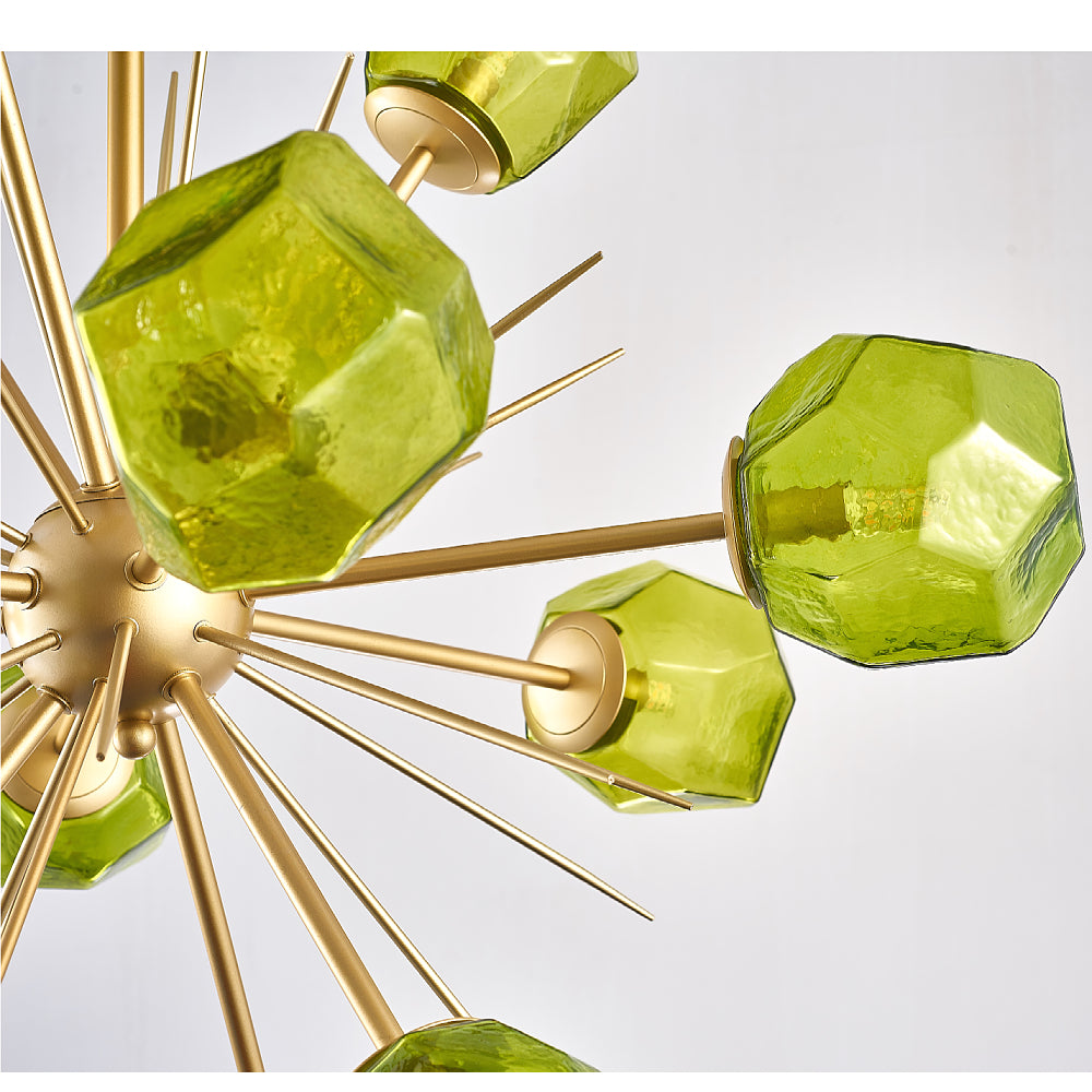 Modern Sputnik Gold Frame Clear Green Glass Chandelier For Home Decor