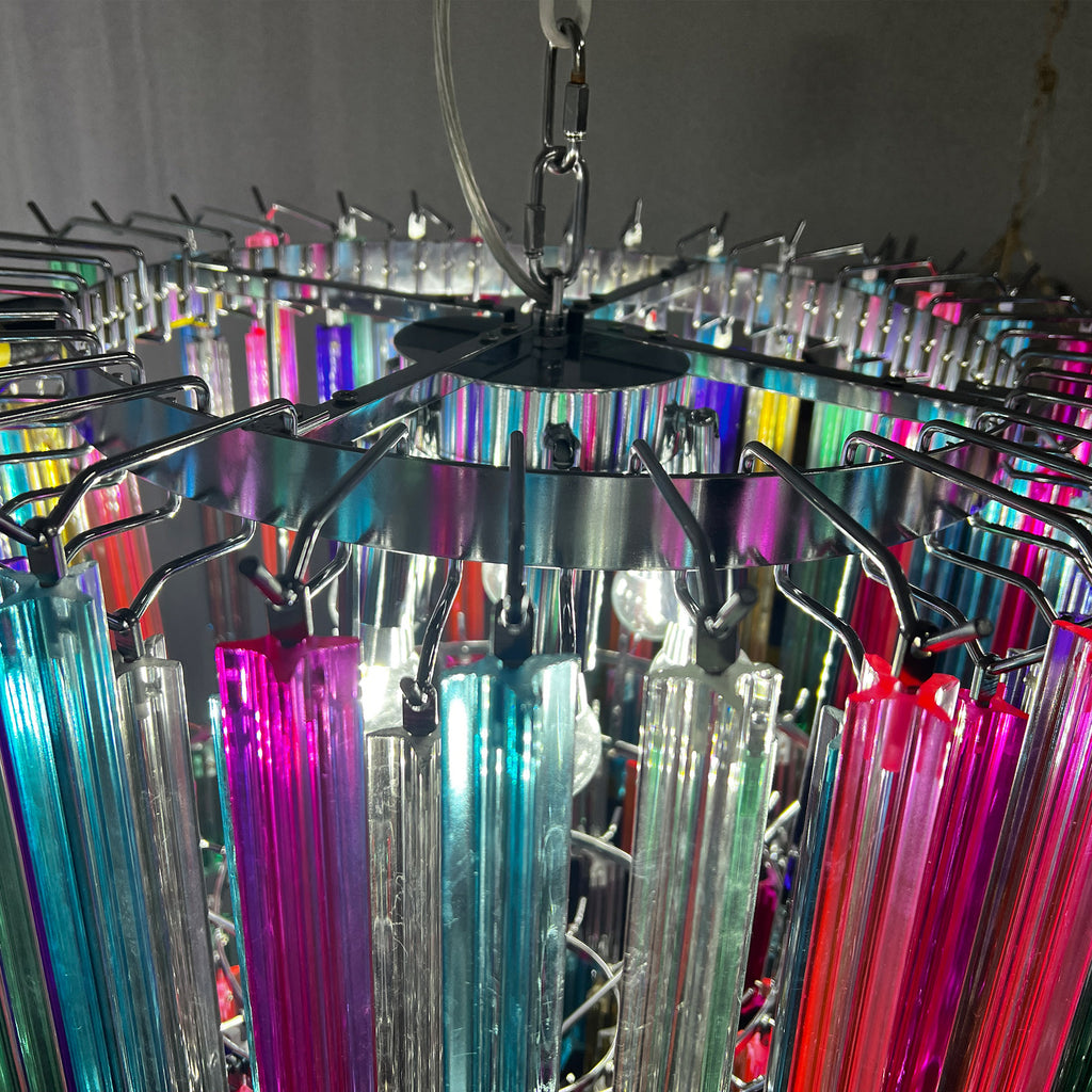 Vintage Multi-colors Rainbow Murano Glass Prisms Tried Chandelier