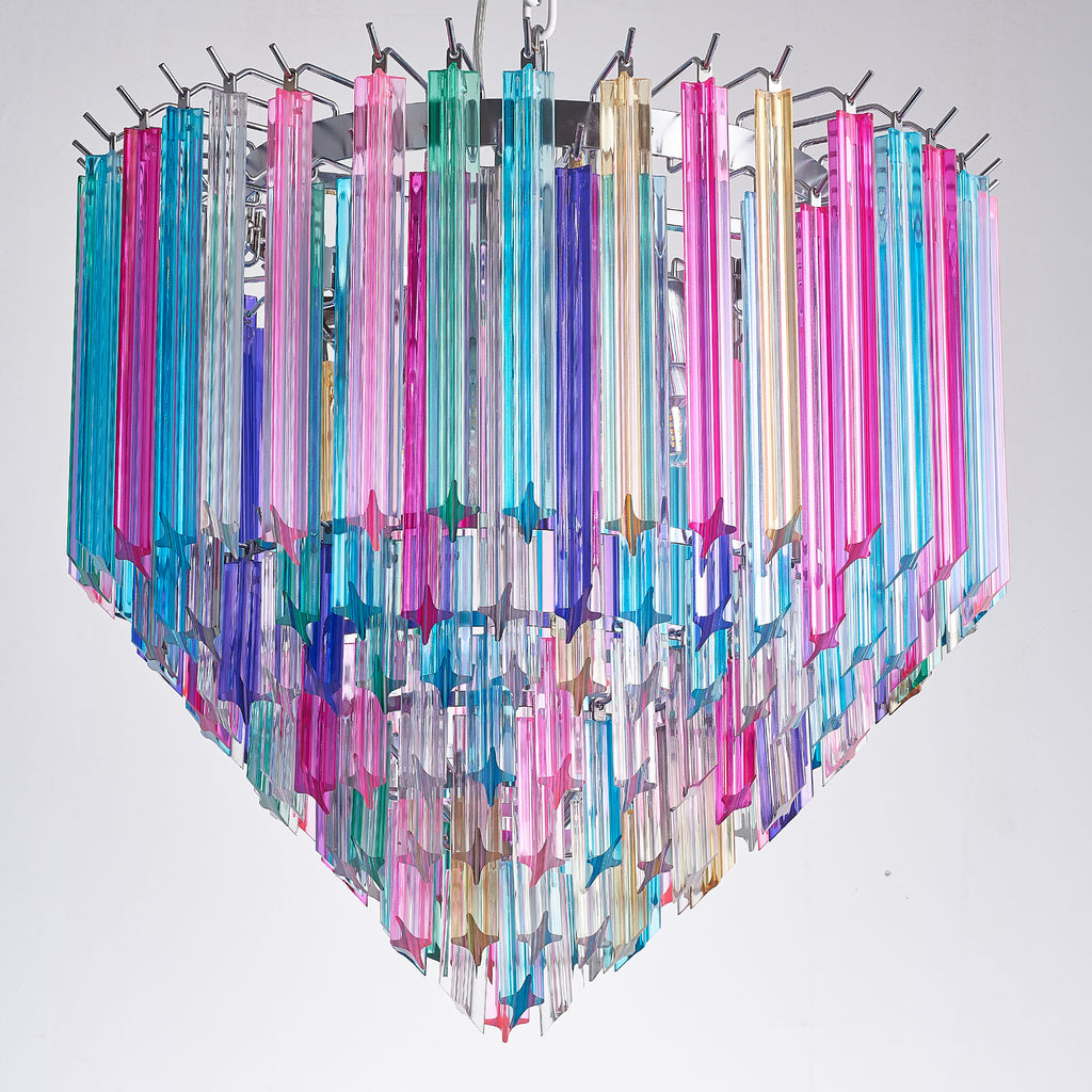 Vintage Multi-colors Rainbow Murano Glass Prisms Tried Chandelier