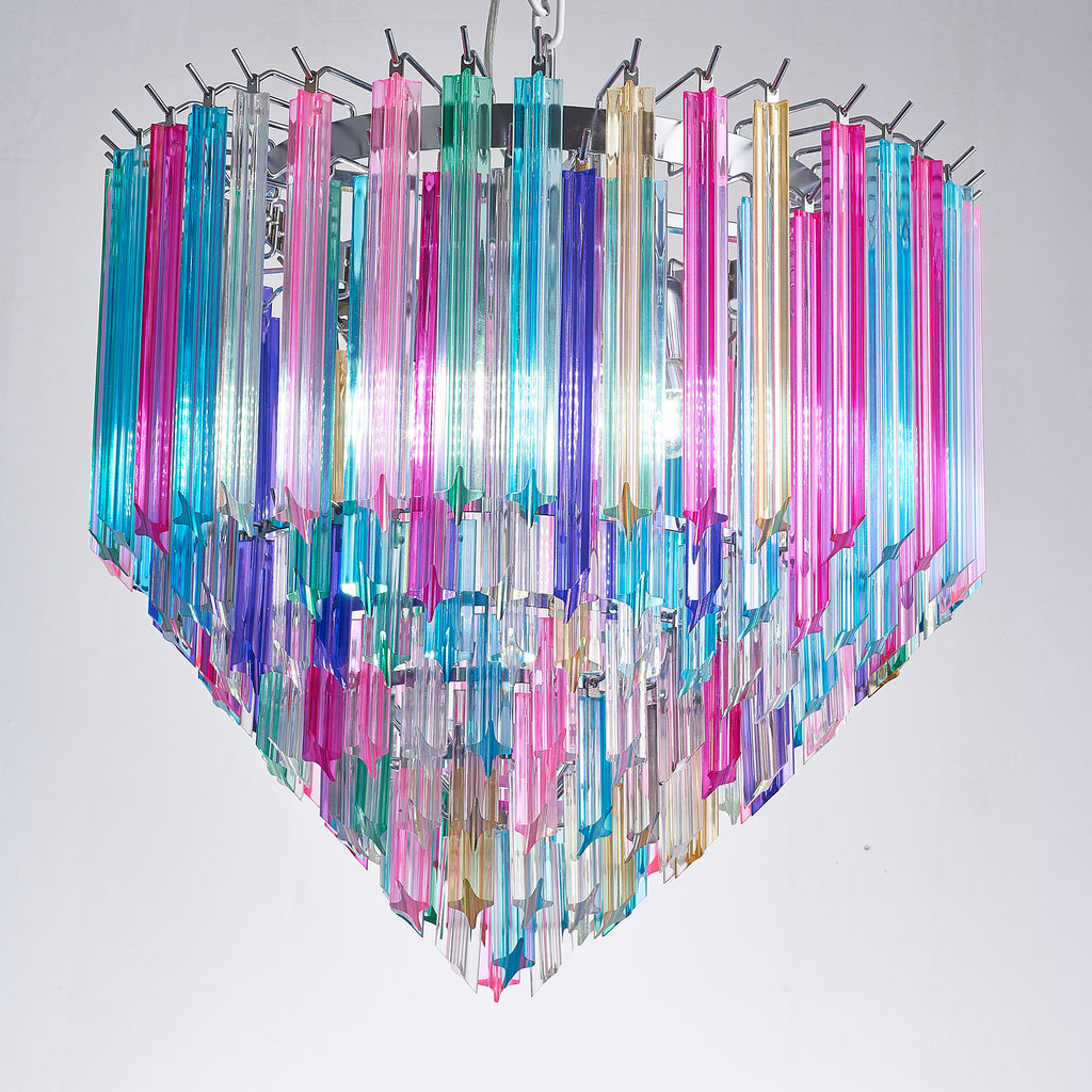 Vintage Multi-colors Rainbow Murano Glass Prisms Tried Chandelier