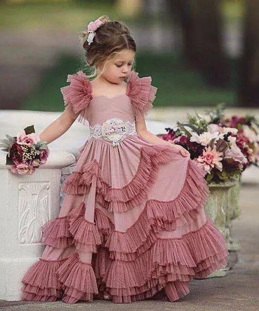 Rosa Princesa Vestidos de Niña, Pascua, Niño Tamaño 7-16 Vestidos para Niñas
