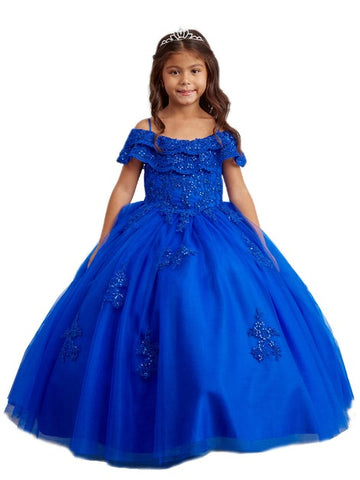 Tip Top Kids 7033 Royal Blue Double Layer Lace Overlay Pageant Dress