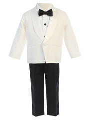 LITO LITTLE BOYS IVORY BLACK JACKET PANTS SHIRT BOWTIE 4 PC TUXEDO 2T-7