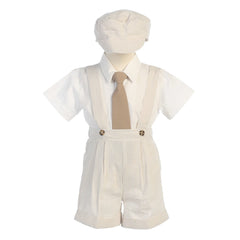 LITO KHAKI STRIPE SEERSUCKER SUSPENDER SHORTS OUTFIT BOYS 12M-4T