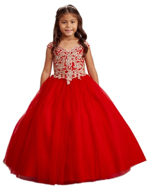 Tip Top Kids 7024 Off-Shoulder Lace Tulle Pageant Dress