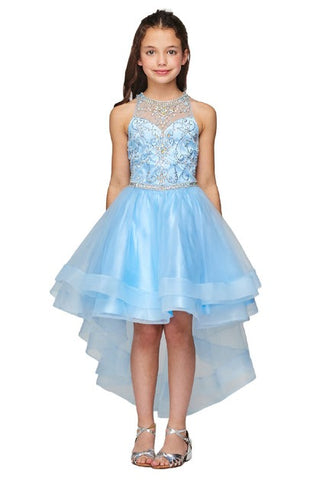 Cinderella Couture 5101 Blue Crystal Pearl Halter Pageant Dress