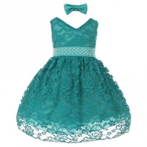 green lace holiday dress for baby girls