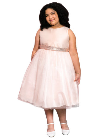 Kids Big Girls Blush Sequin Glitter Tul Vestido de talla grande – SophiasStyle.com