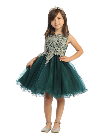 Vestido de dama de honor junior de tul con cable de dorado verd – SophiasStyle.com