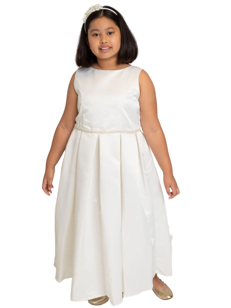 Vestido de comunión de talla clásico ribete de perl – SophiasStyle.com