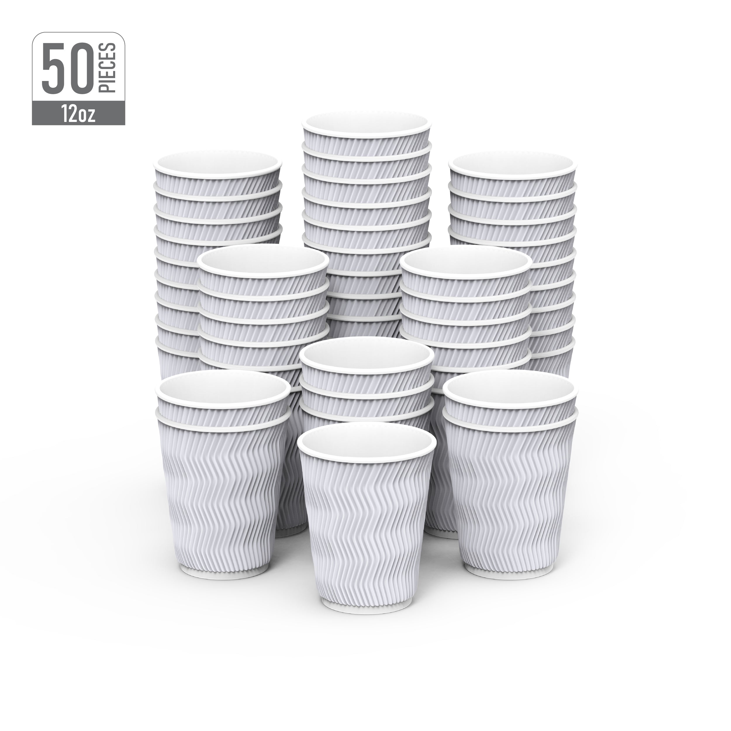 Rippled Black Coffee Cups with Lid 12oz (50pcs)