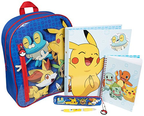 Pokemon Pikachu Backpack Set 4 Piece Lunch Box Water Bottle Pencil Case Set Yellow