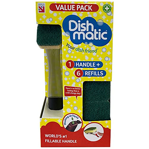 Dishmatic Bonus Pack 1 BLACK Fillable Handle and 6 Green Sponge Refill –  Doxa Products