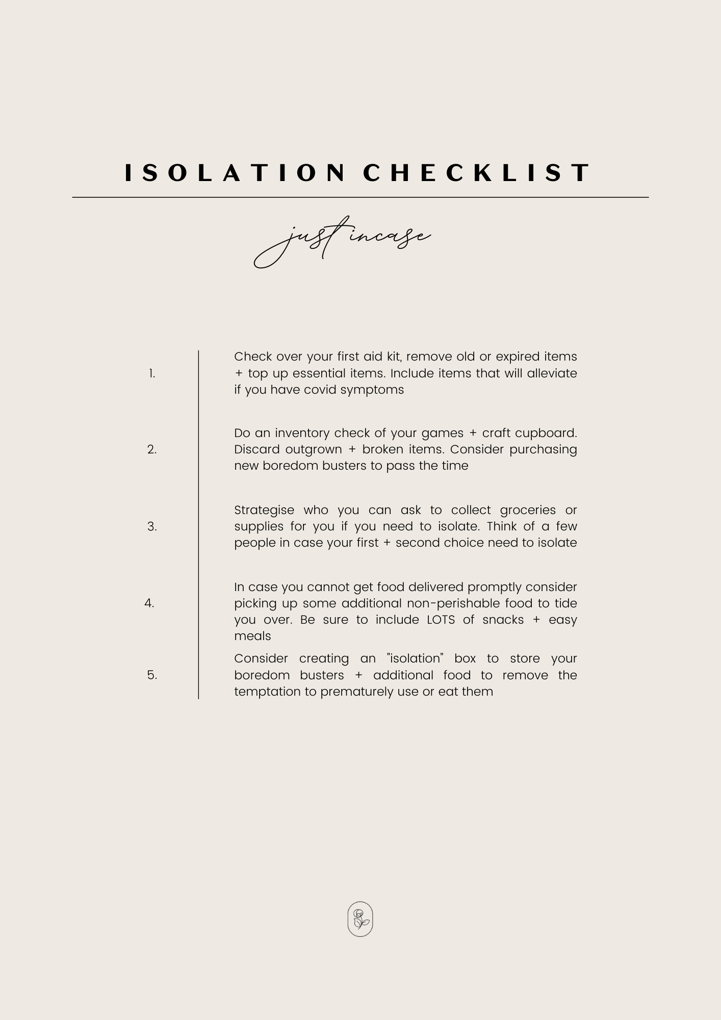 Covid Home Isolation Checklist by Lila Jasmine