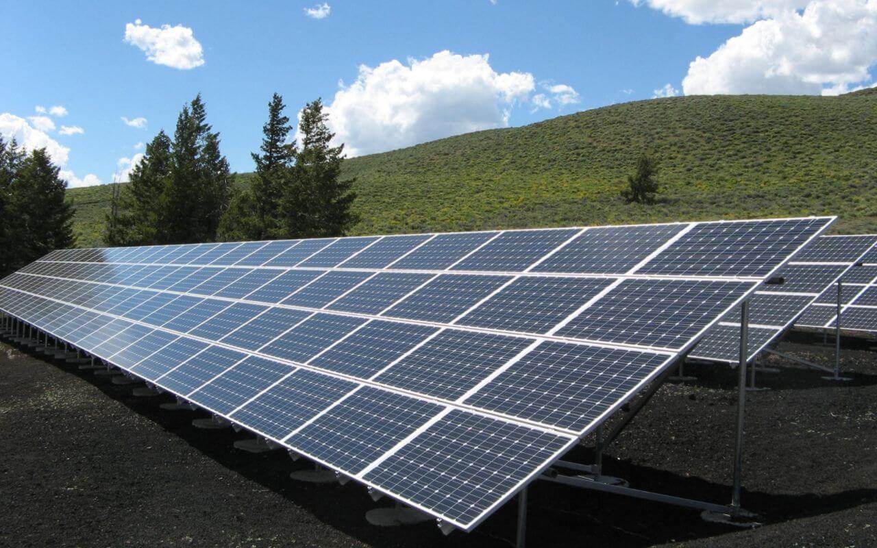 A solar power farm producing green energy.