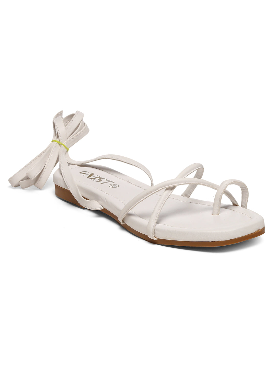 Buy Shoetopia Knotted Straps Detailed White Flat Sandals For Women Online