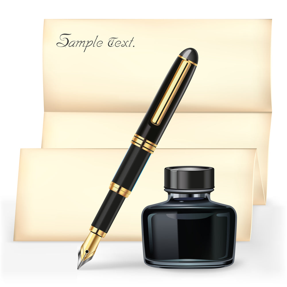 Black fountain pen and the Ink bottle 