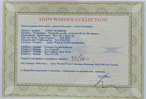 Certificate fake Andy Warhol