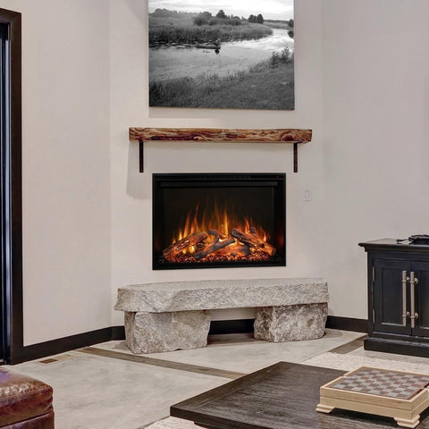 Built-In Electric Fireplace with Wooden Beam