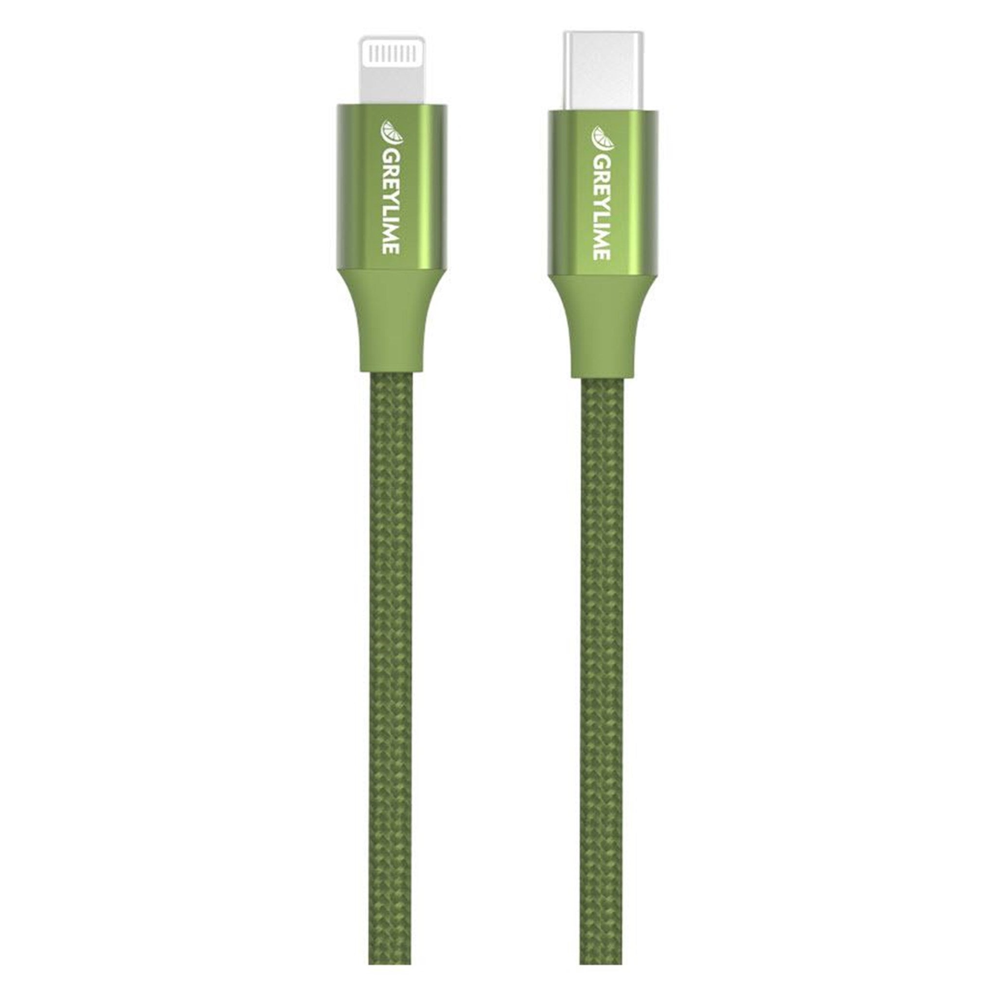 Billede af GreyLime Braided USB-C til MFi Lightning Kabel Grøn 1 m hos GreyLime