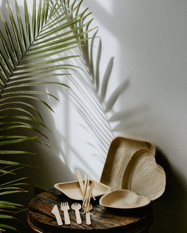 Palm leaf plates of different shapes(heart round rectangle)