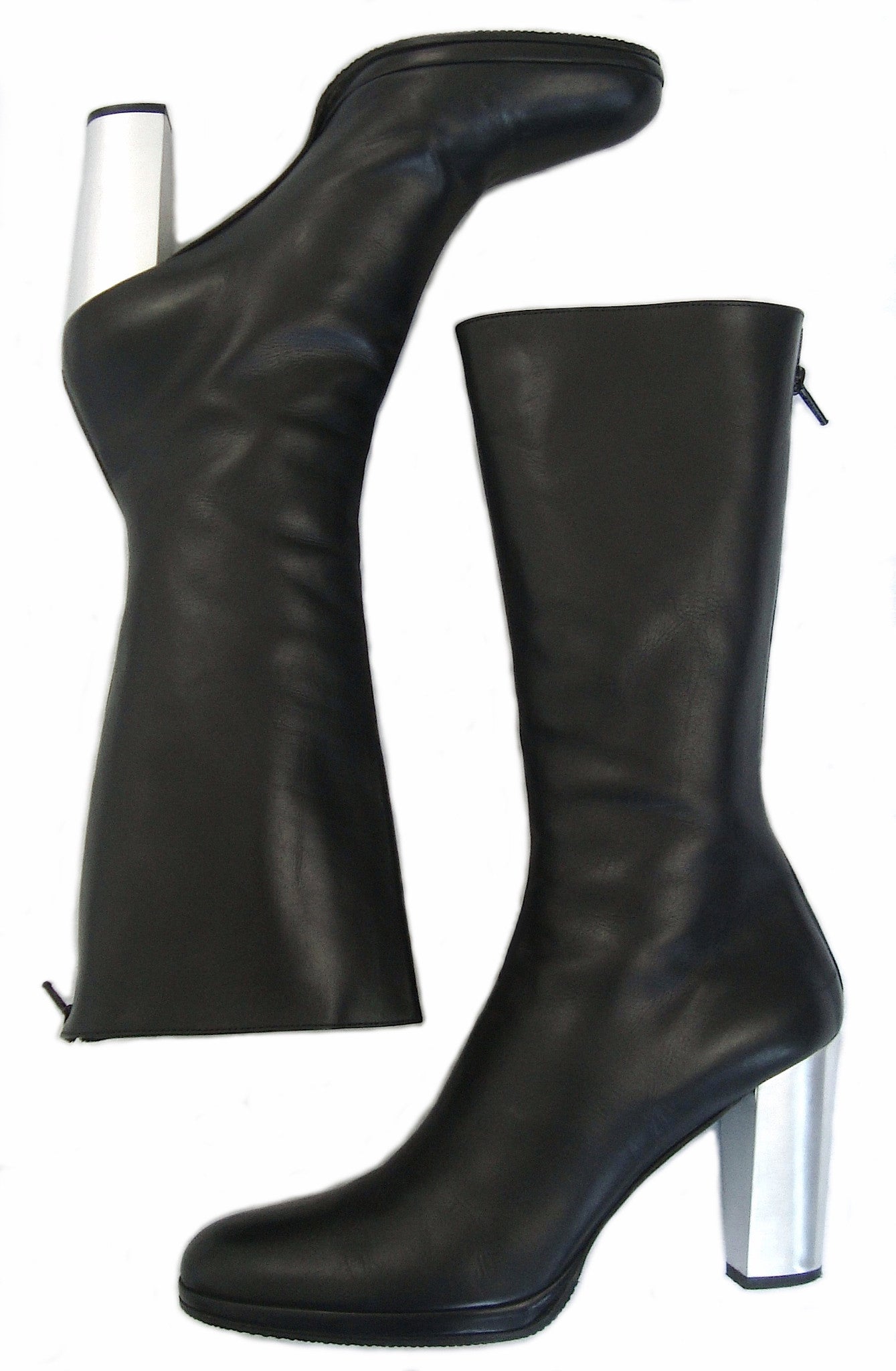Helmut Lang 2003 Calf Leather Fitted Mid Platform Boots with Metal Heel ...