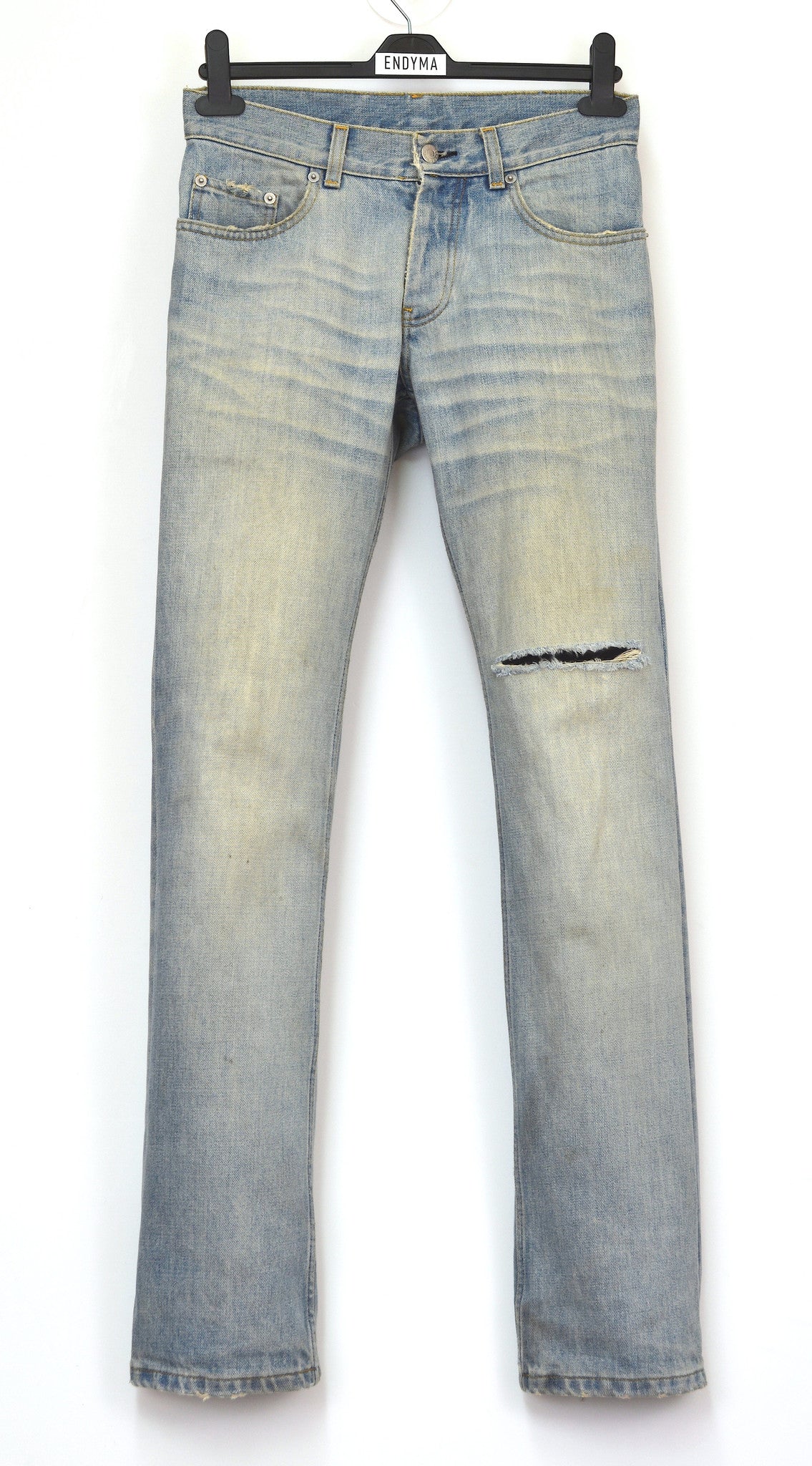 Helmut Lang 2004 Vintage Sanded Broken Denim Low Waist Bootcut