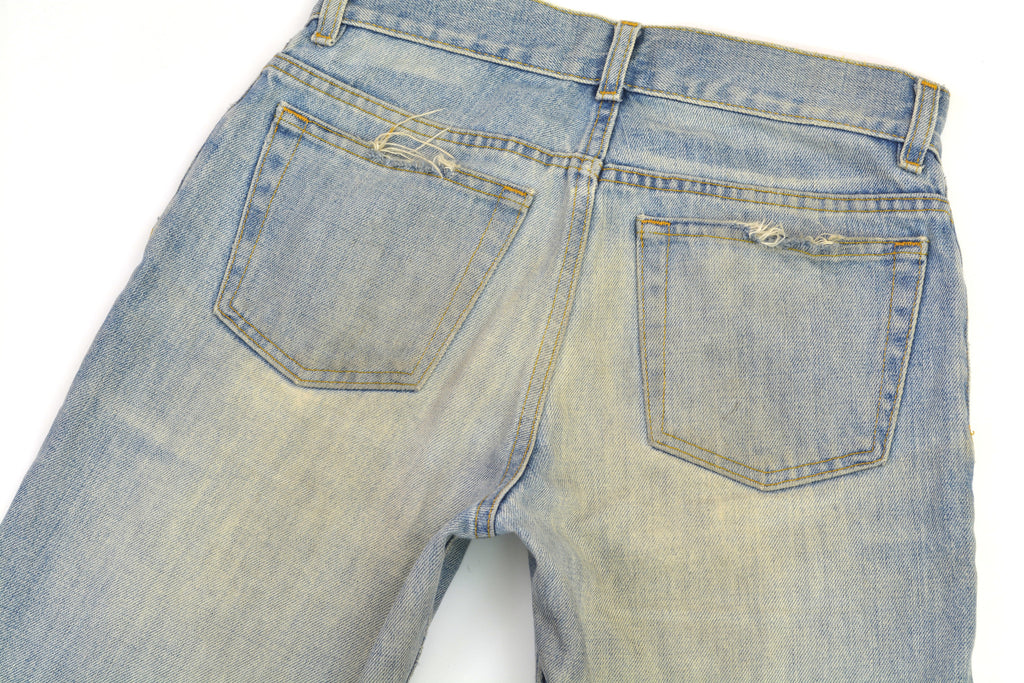 Helmut Lang 2004 Vintage Sanded Broken Denim Low Waist Bootcut Jeans ...