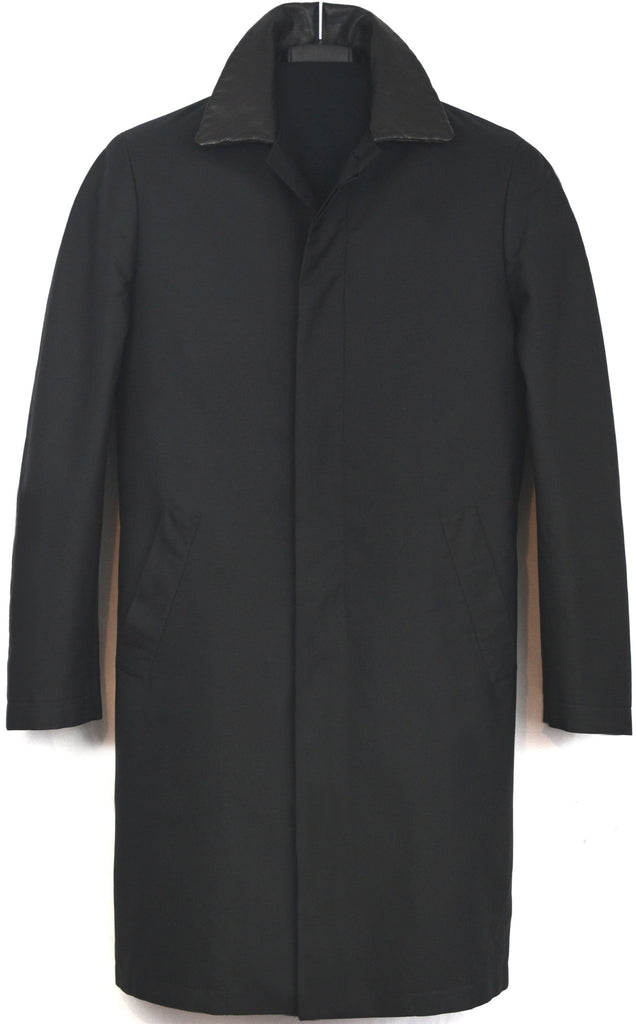 Helmut Lang 2001 Coated Silk Half-Raglan Raincoat with Leather Collar ...
