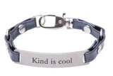 Load image into Gallery viewer, Mini Message Bracelet Gray Leather Kind Is Cool