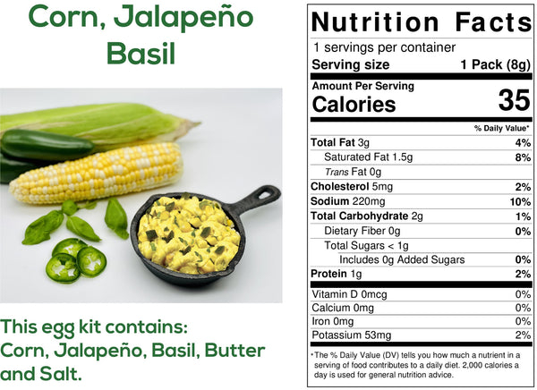  Corn, Jalapeno, Basil Egg Kits Ingredients and nutritional information