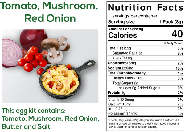 Tomato, Mushroom, Red Onion Egg Kits Ingredients and nutritional information