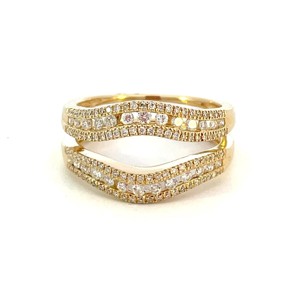 Yellow Gold Scalloped Edge Diamond Engagement Ring Guard with 26 Diamonds,  0.63 cttw - JusticeJewelers