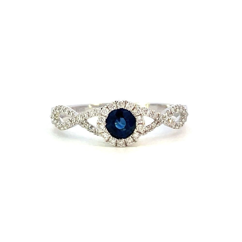 Estate 14KT White Gold Marquise Blue Sapphire + Diamond Flower Ring – LSJ