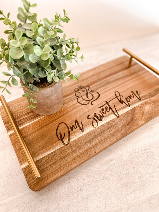 Personalized Serving Tray, Custom Serving Tray With Golden Handle, Acacia  Wood Tray, Wedding Gift, Housewarming Gifts, Christmas Gift -  Canada