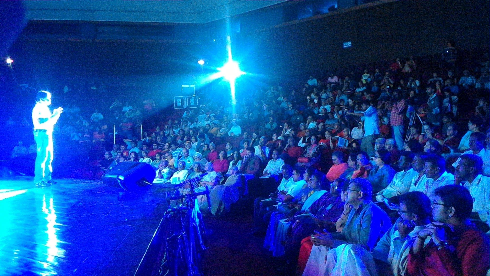 Biju Kunnappada on his cycling evangelism events guiding the general public at JN Tata Auditorium, Indian Institute of Science Bengaluru, india