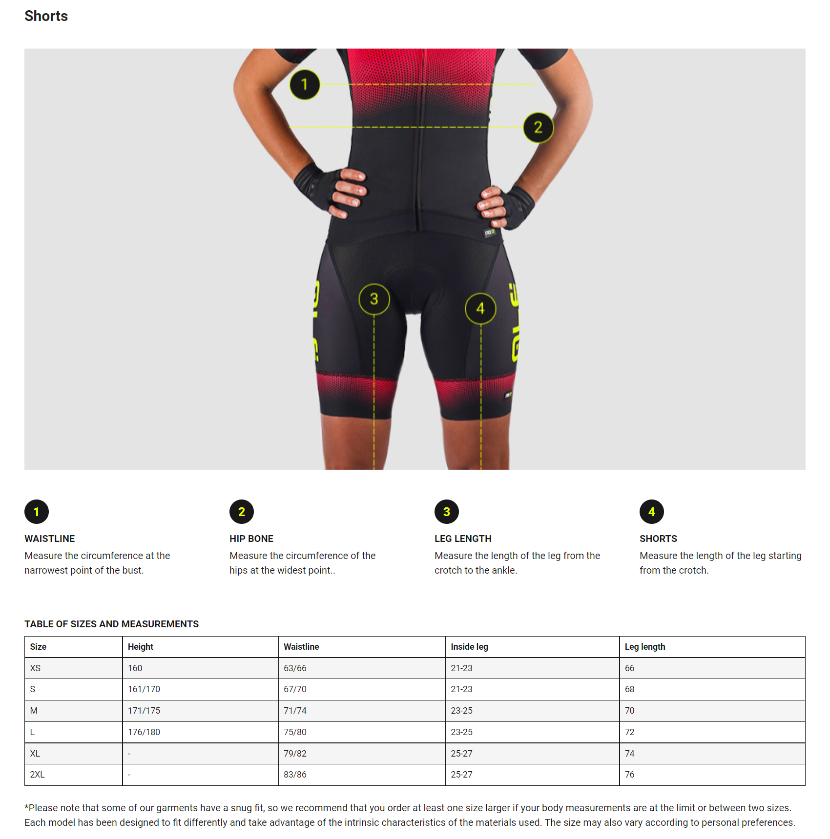 Ale-Cycling-Womens-Shorts-Size-Guide