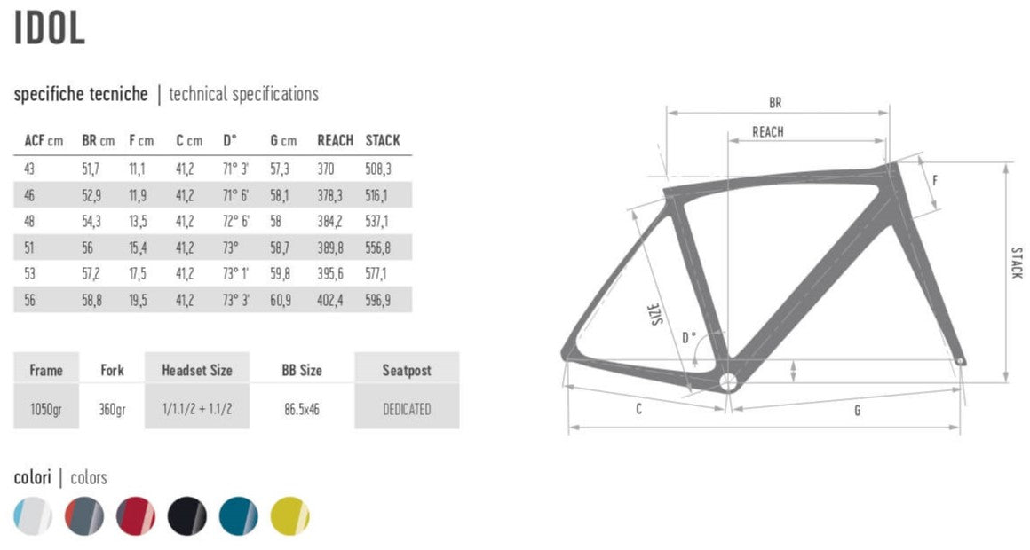 Derosa-Framesets-Idol-Frame-2022-Size-Guide