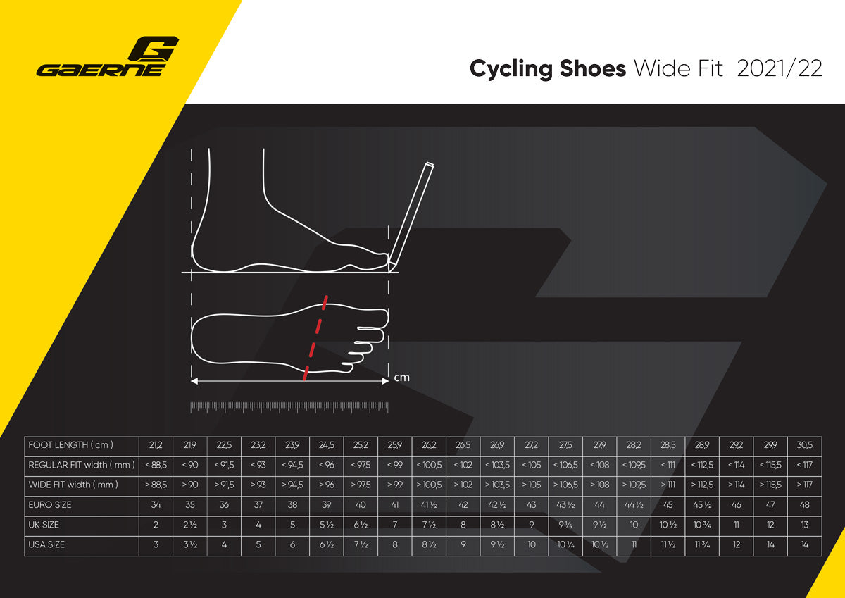 Gaerne-cycling-size-chart-2021-2022-Wide-fit