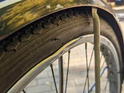 Bike wheel with visible flat spot