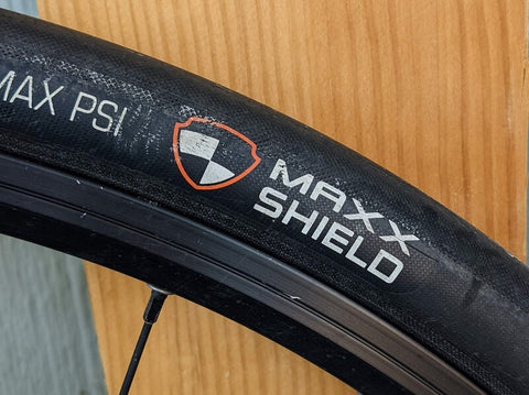 Bike tire with Maxx Shield marking for puncture resistance