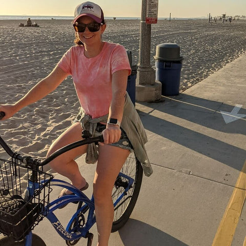 Woman on beach bike