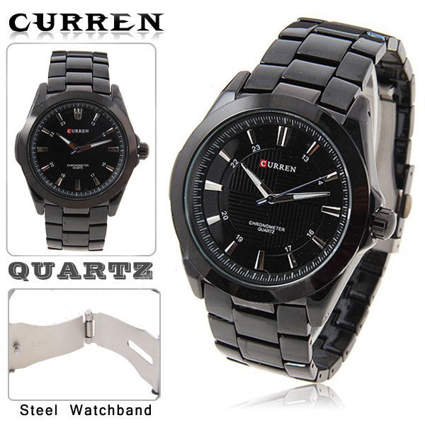 Curren Men's Black Stainless Steel Waterproof Watch (Black 5.2cm Dial ...