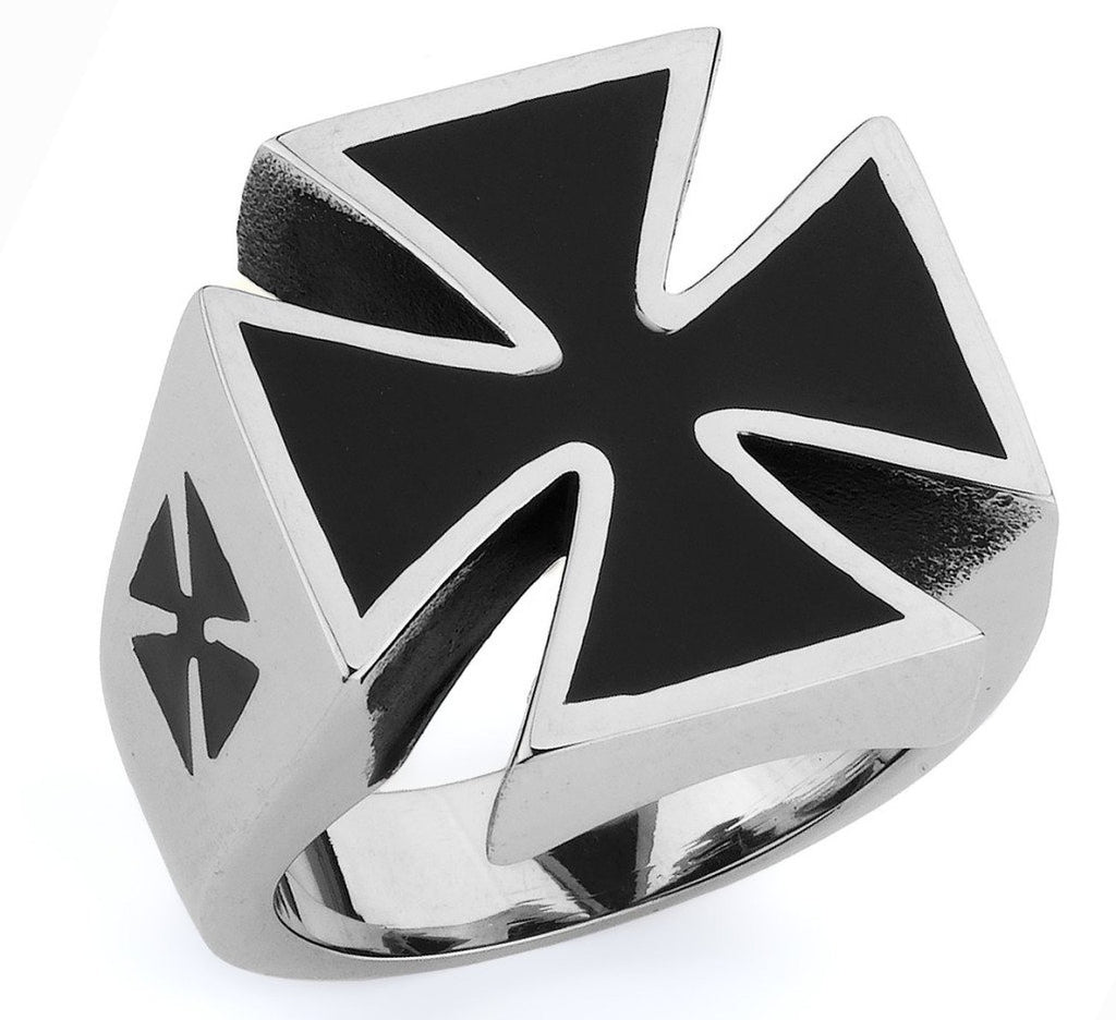 Stainless Steel Iron Cross Ring And Black Enamel (080) – SkullJewelry.com