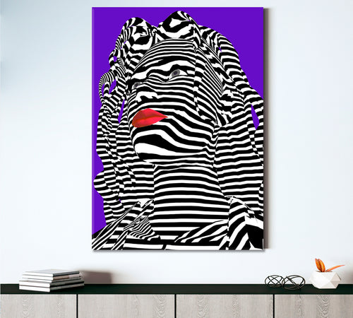 POP ART Zebra Girl's Face White Stripes Red Lips