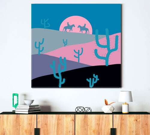 Wild Cacti in Deserts Blue Pink Purple Black Sand