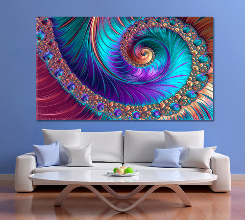 Fractal Purple Pattern Modern Vivid Abstract Spiral Swirls