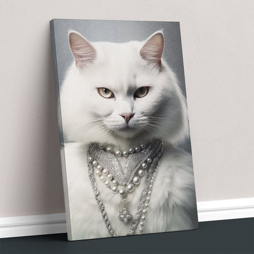 Majestic White Cat with Pearls