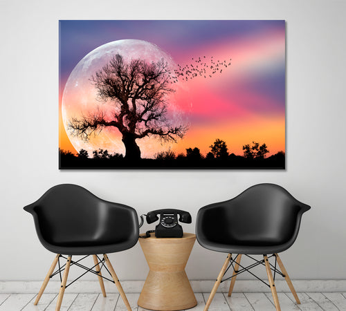 Lone Tree Full Moon Fantasy Landscape