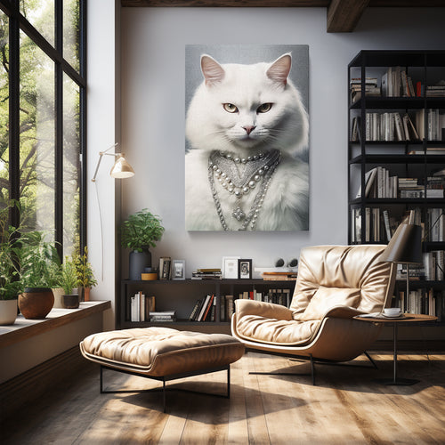 Majestic White Cat with Pearls